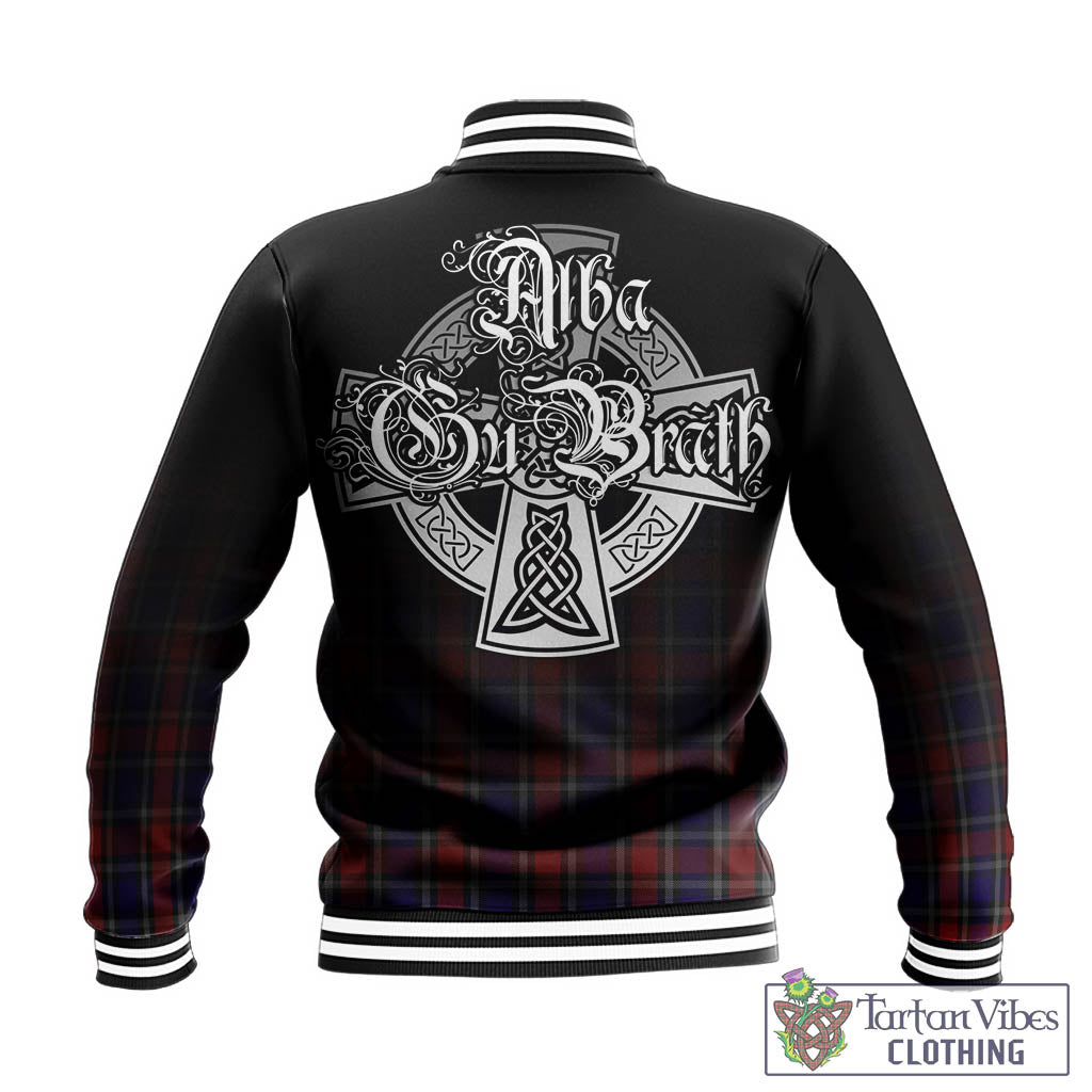 Tartan Vibes Clothing Clark (Lion) Red Tartan Baseball Jacket Featuring Alba Gu Brath Family Crest Celtic Inspired