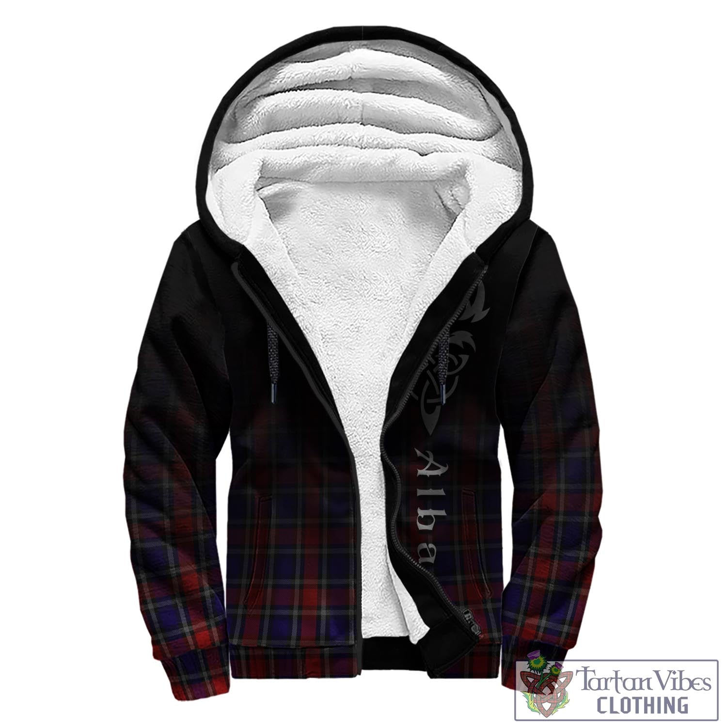 Tartan Vibes Clothing Clark (Lion) Red Tartan Sherpa Hoodie Featuring Alba Gu Brath Family Crest Celtic Inspired