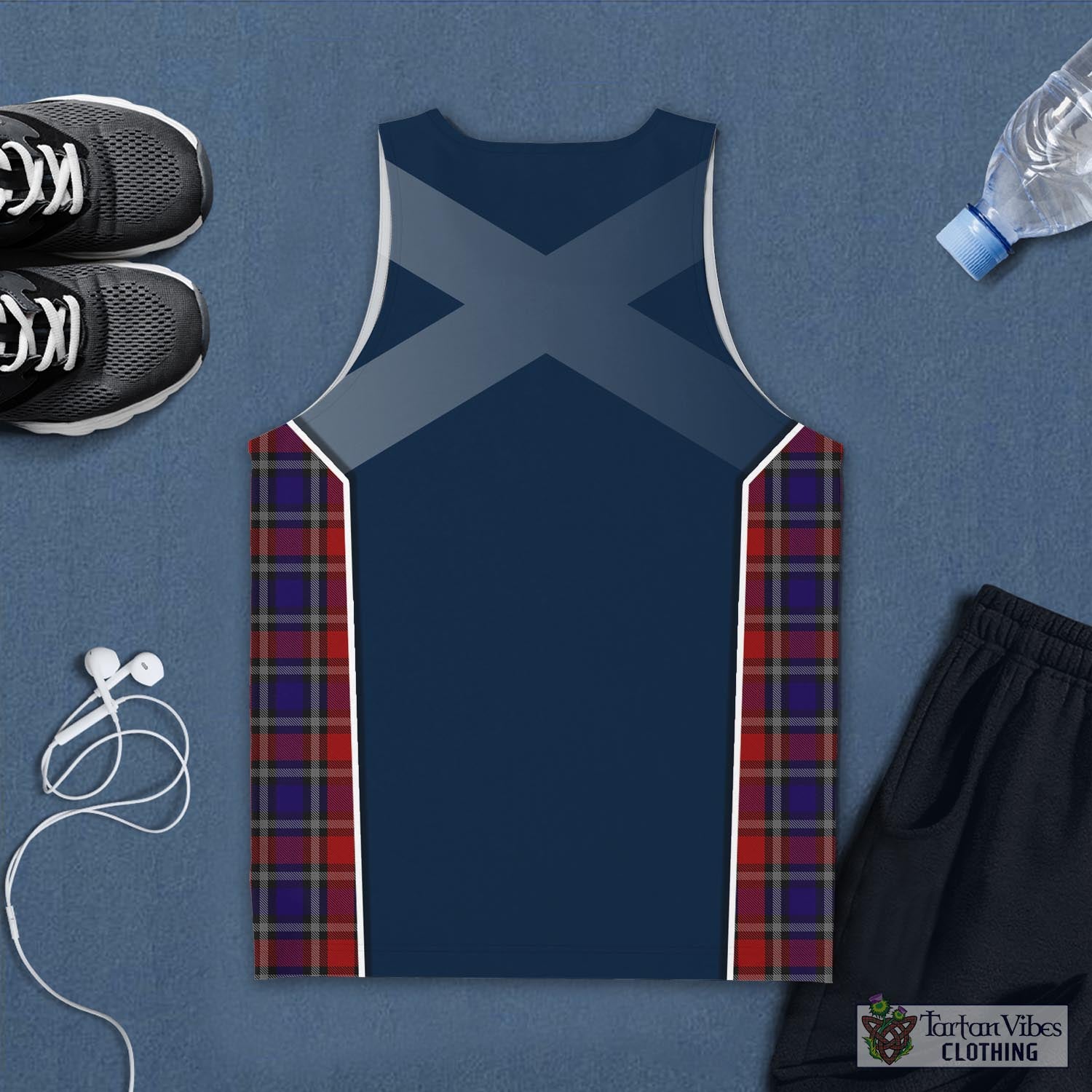 Tartan Vibes Clothing Clark (Lion) Red Tartan Men's Tanks Top with Family Crest and Scottish Thistle Vibes Sport Style