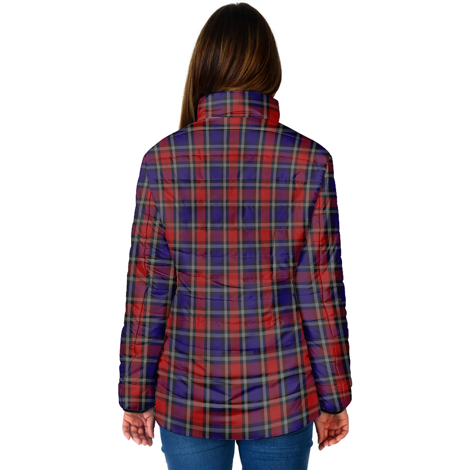 Clark (Lion) Red Tartan Padded Jacket with Family Crest - Tartan Vibes Clothing