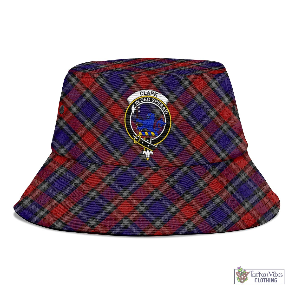 Tartan Vibes Clothing Clark (Lion) Red Tartan Bucket Hat with Family Crest