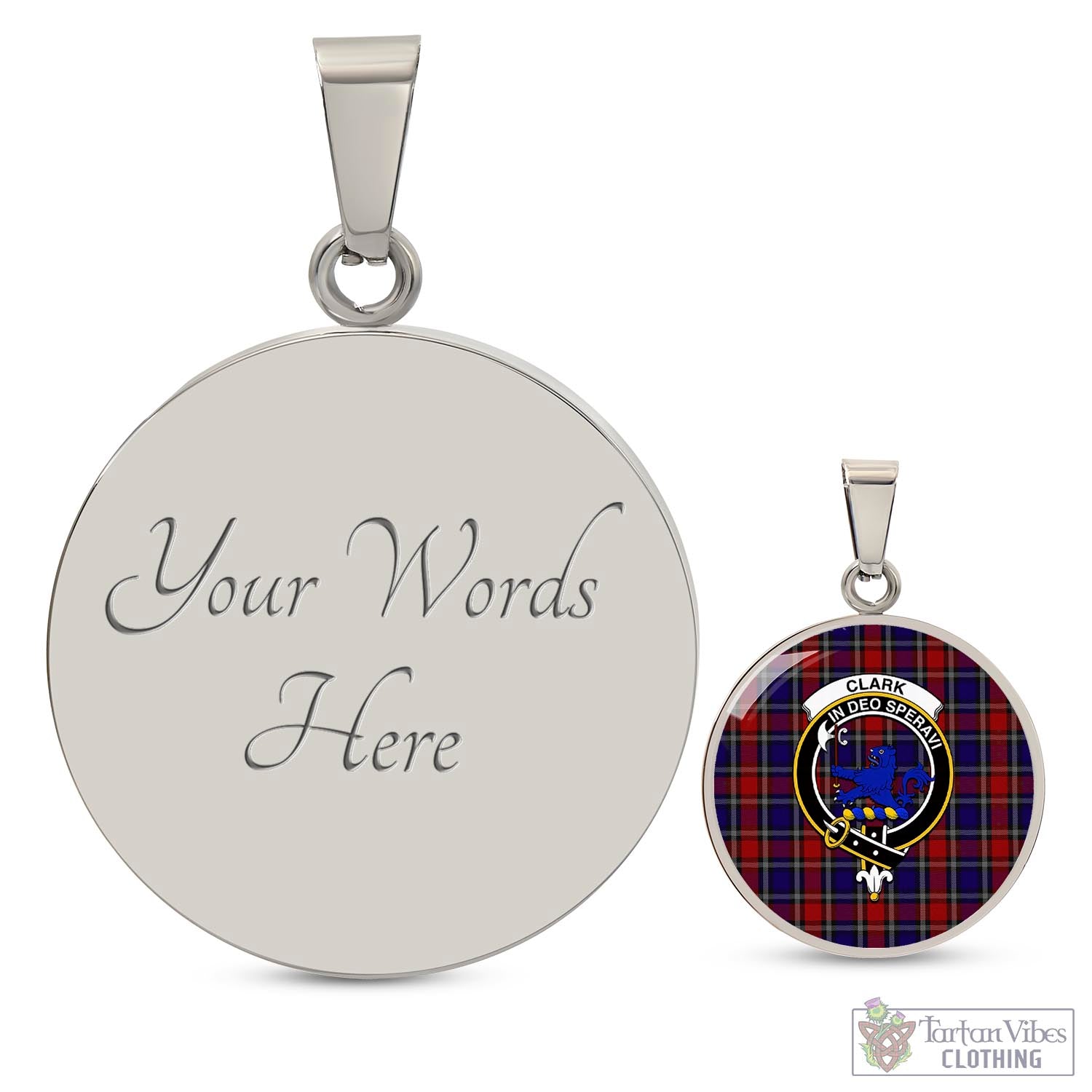 Tartan Vibes Clothing Clark (Lion) Red Tartan Circle Necklace with Family Crest