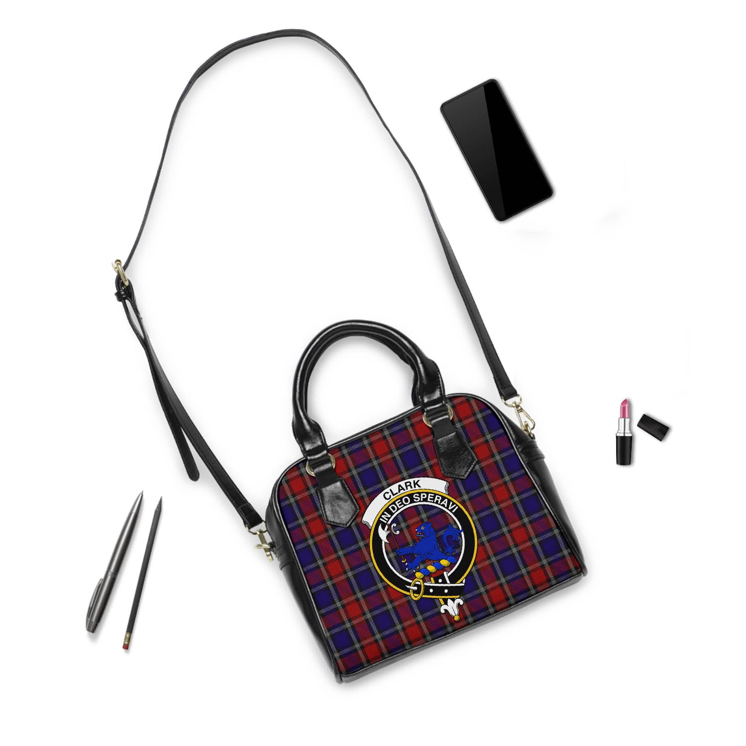 Clark (Lion) Red Tartan Shoulder Handbags with Family Crest - Tartanvibesclothing