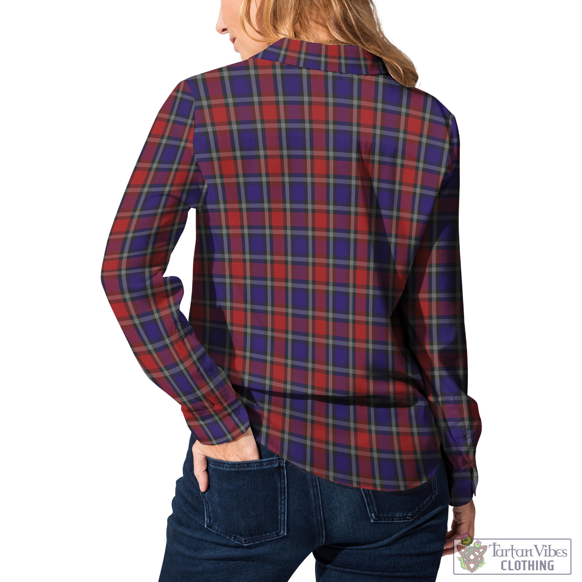 Tartan Vibes Clothing Clark (Lion) Red Tartan Womens Casual Shirt with Family Crest