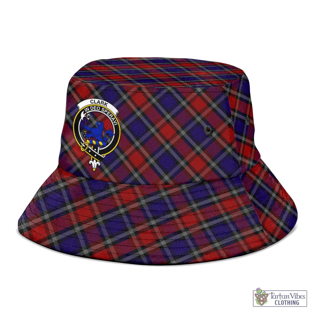 Tartan Vibes Clothing Clark (Lion) Red Tartan Bucket Hat with Family Crest