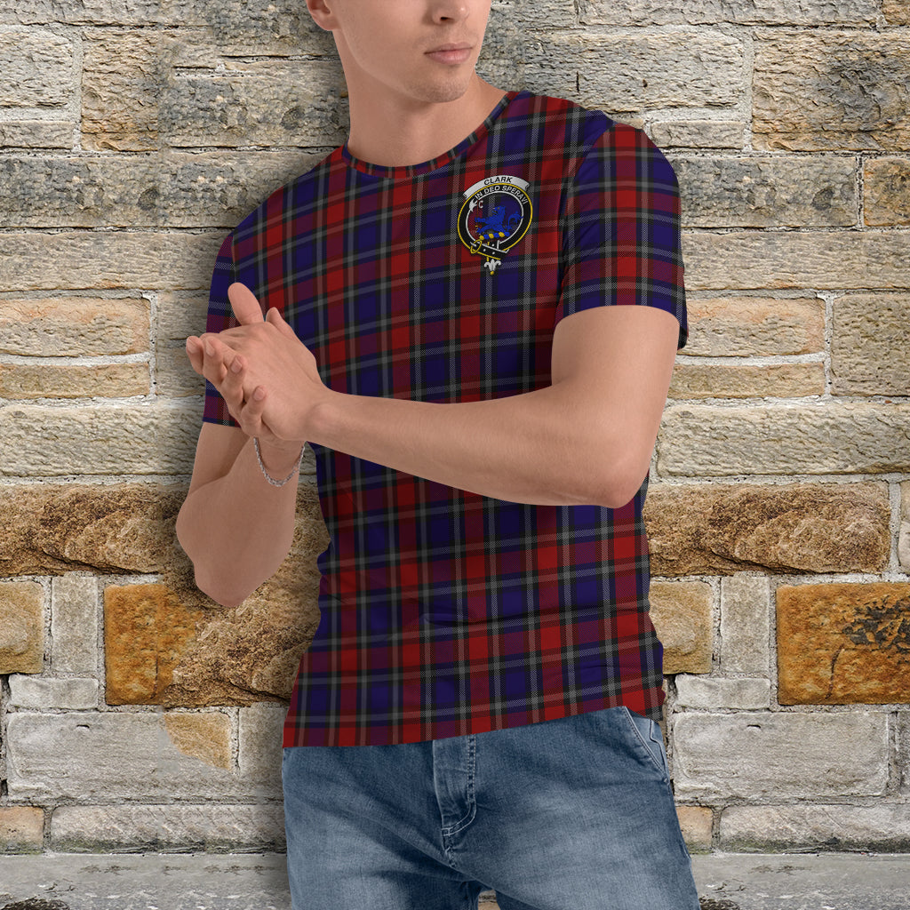 Clark (Lion) Red Tartan T-Shirt with Family Crest - Tartan Vibes Clothing