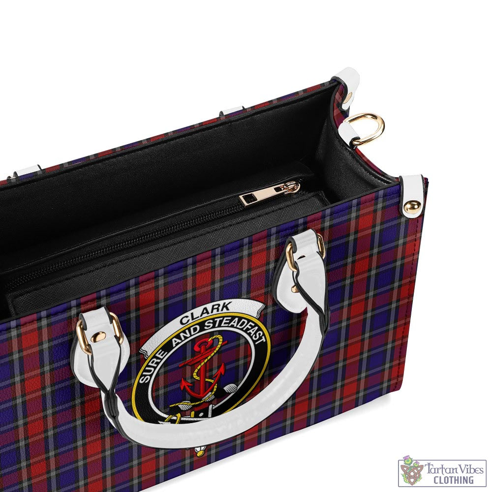 Tartan Vibes Clothing Clark Red Tartan Luxury Leather Handbags with Family Crest