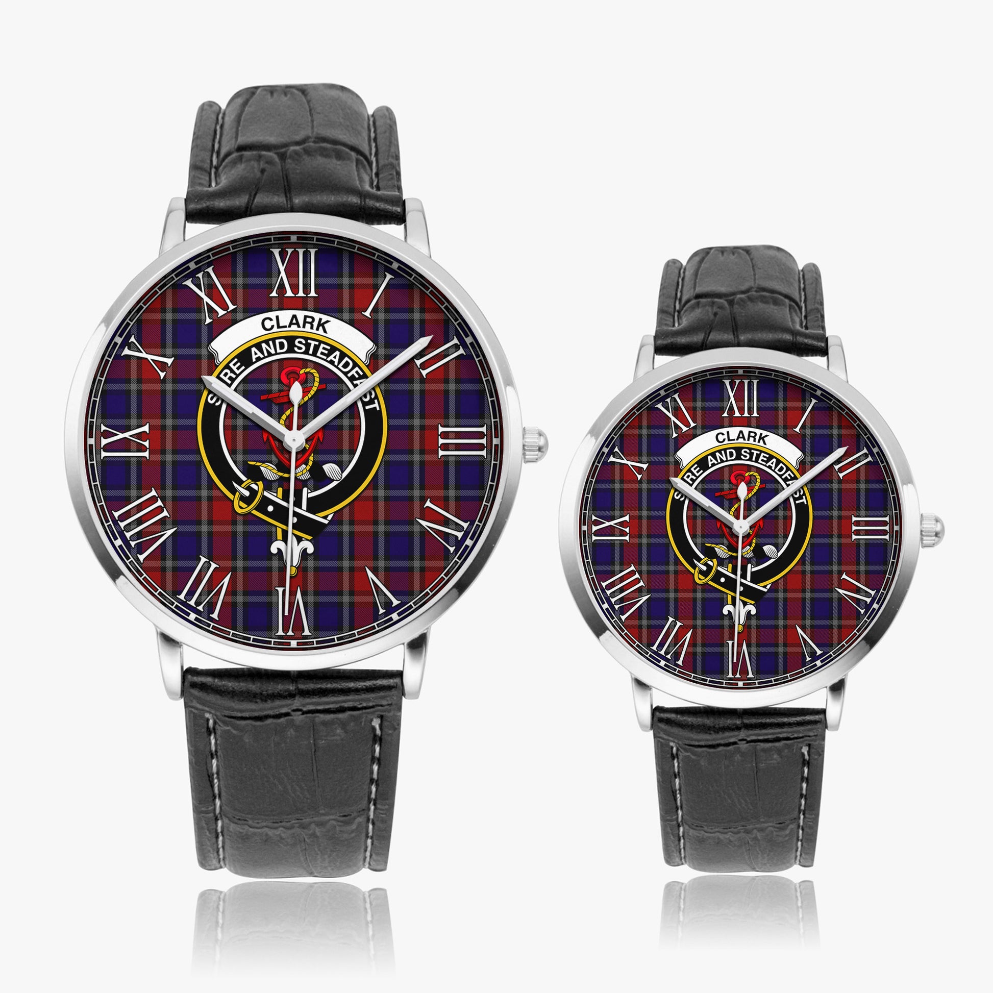 Clark Red Tartan Family Crest Leather Strap Quartz Watch - Tartanvibesclothing