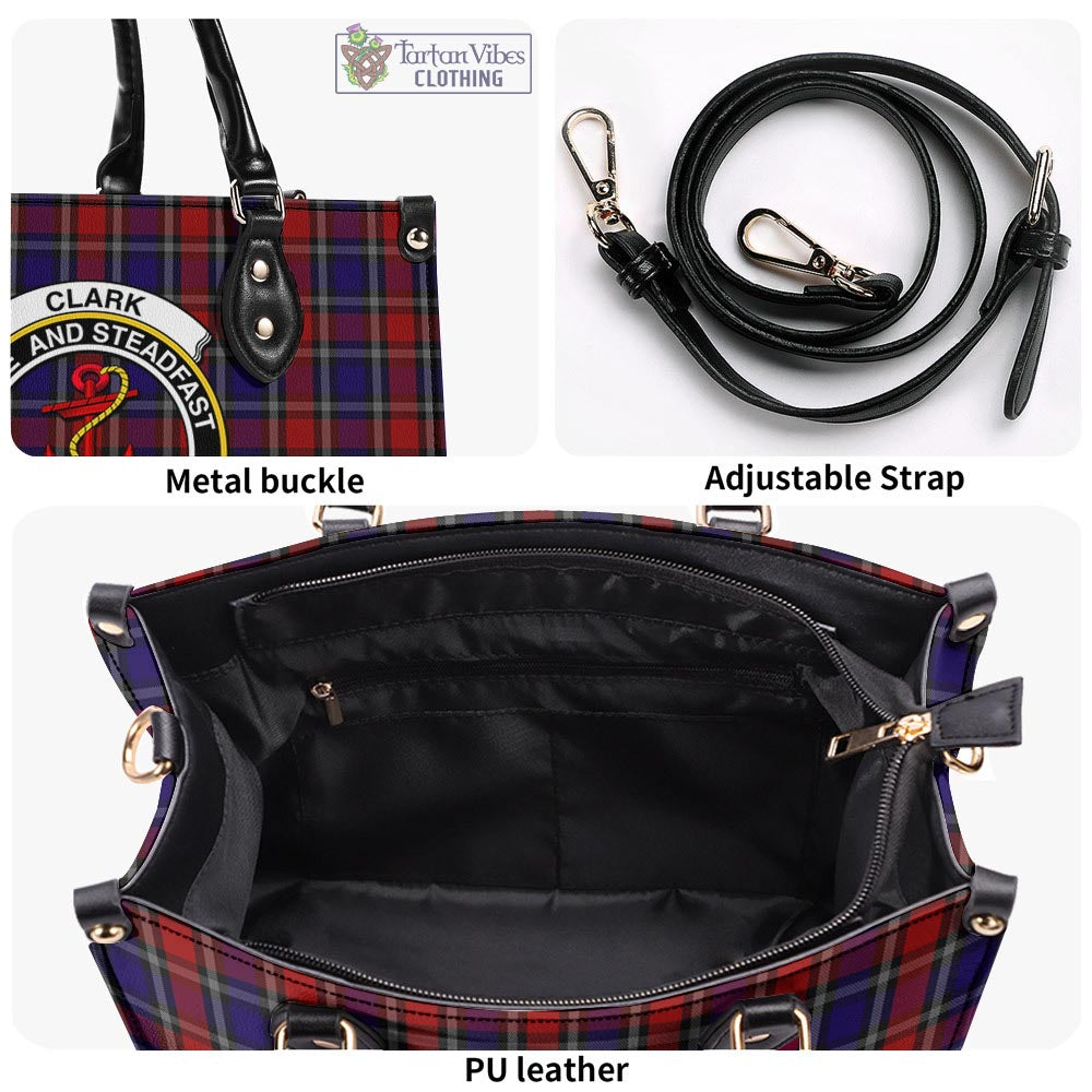 Tartan Vibes Clothing Clark Red Tartan Luxury Leather Handbags with Family Crest