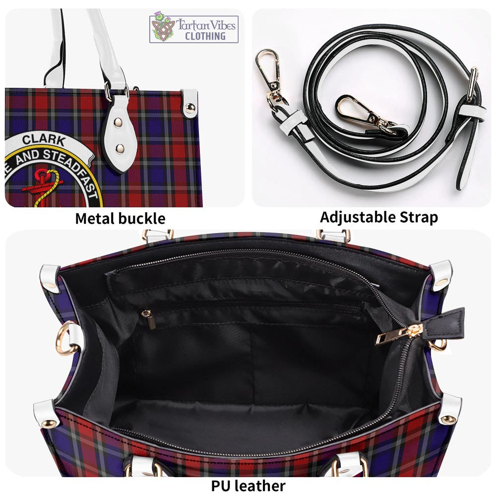 Tartan Vibes Clothing Clark Red Tartan Luxury Leather Handbags with Family Crest