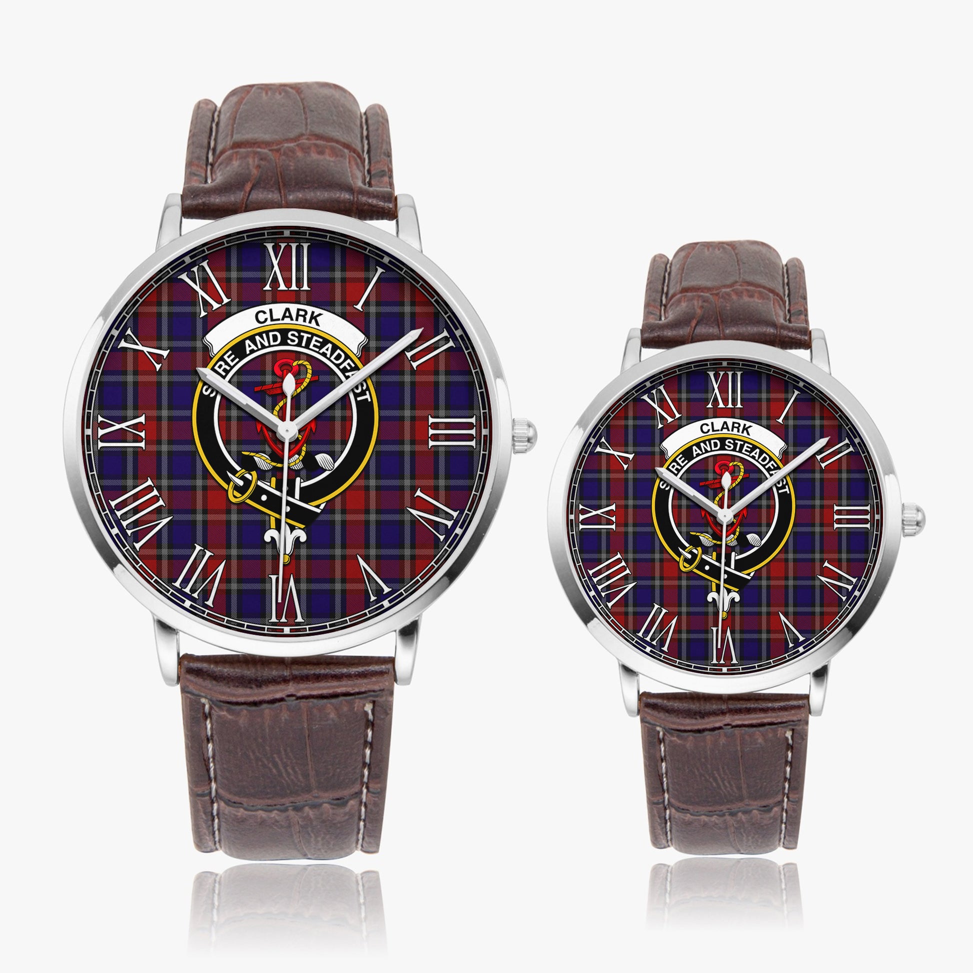 Clark Red Tartan Family Crest Leather Strap Quartz Watch - Tartanvibesclothing