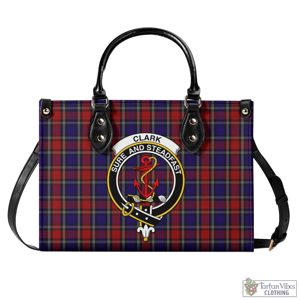 Tartan Vibes Clothing Clark Red Tartan Luxury Leather Handbags with Family Crest