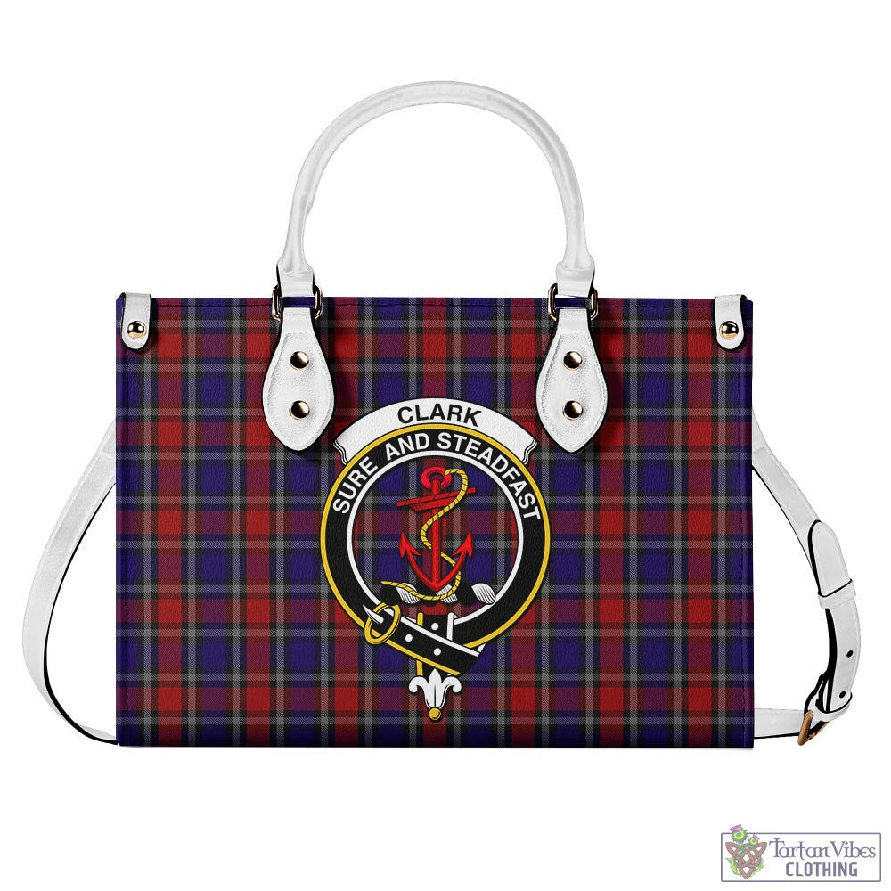 Tartan Vibes Clothing Clark Red Tartan Luxury Leather Handbags with Family Crest