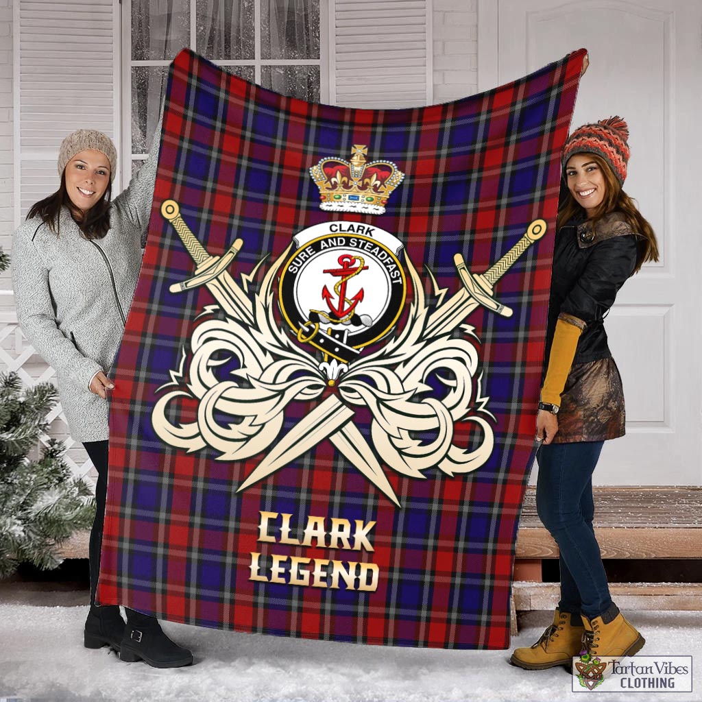 Tartan Vibes Clothing Clark Red Tartan Blanket with Clan Crest and the Golden Sword of Courageous Legacy