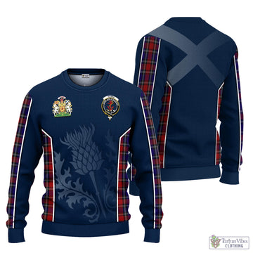 Clark Red Tartan Knitted Sweatshirt with Family Crest and Scottish Thistle Vibes Sport Style