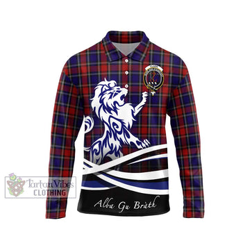 Clark Red Tartan Long Sleeve Polo Shirt with Alba Gu Brath Regal Lion Emblem