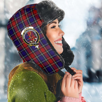 Clark Red Tartan Winter Trapper Hat with Family Crest