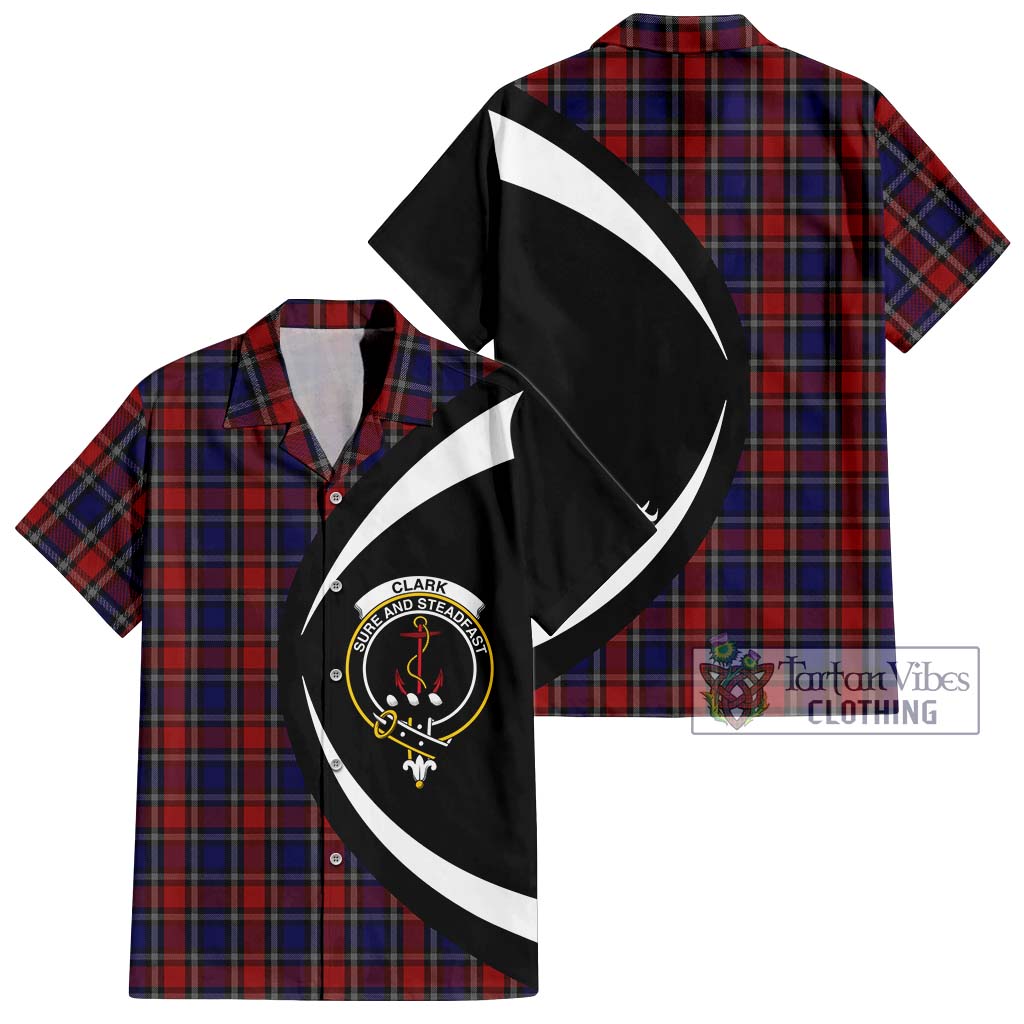 Clark Red Tartan Short Sleeve Button Up with Family Crest Circle Style Kid - Tartan Vibes Clothing