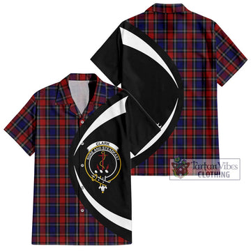 Clark Red Tartan Short Sleeve Button Up with Family Crest Circle Style