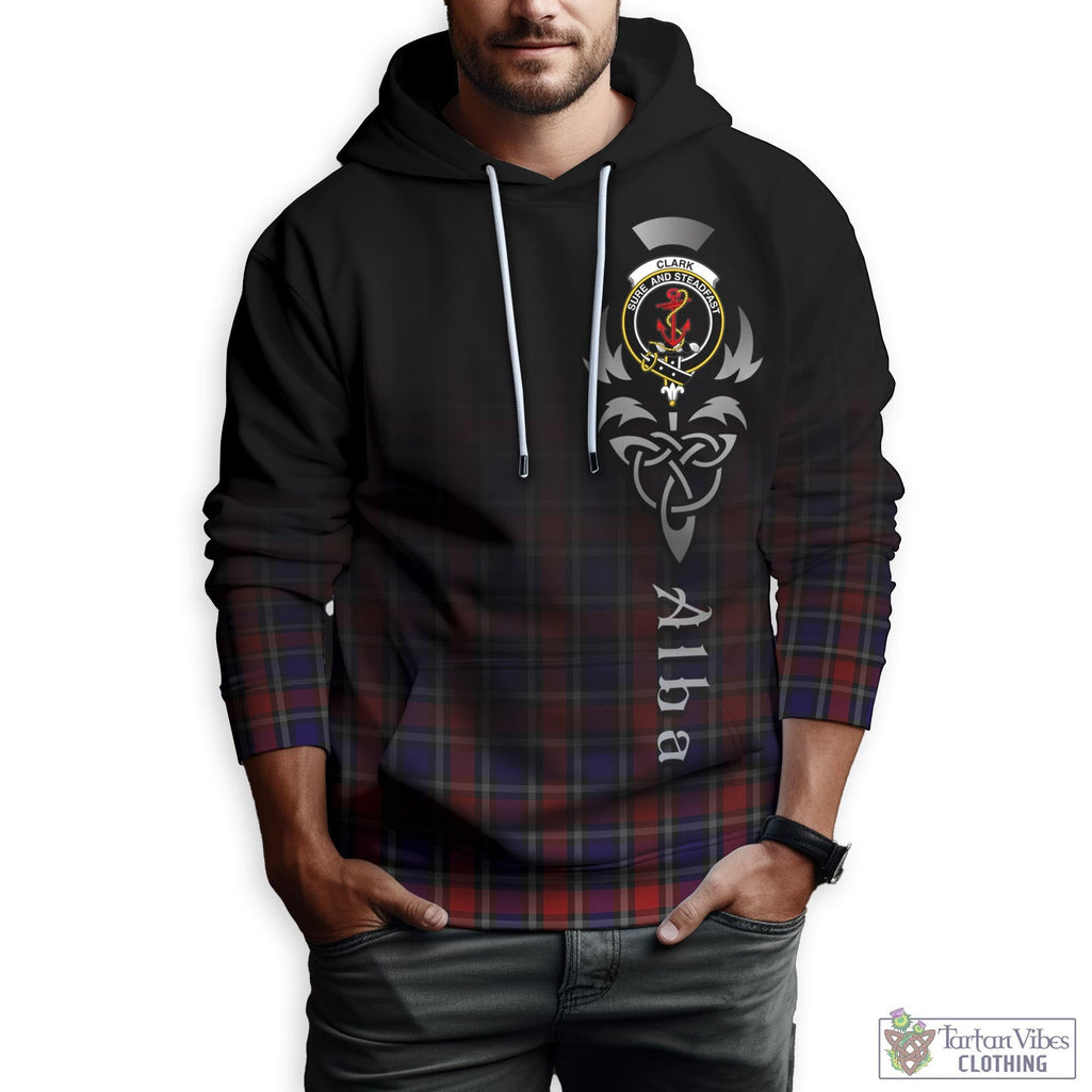 Tartan Vibes Clothing Clark Red Tartan Hoodie Featuring Alba Gu Brath Family Crest Celtic Inspired