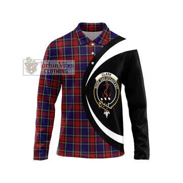 Clark Red Tartan Long Sleeve Polo Shirt with Family Crest Circle Style