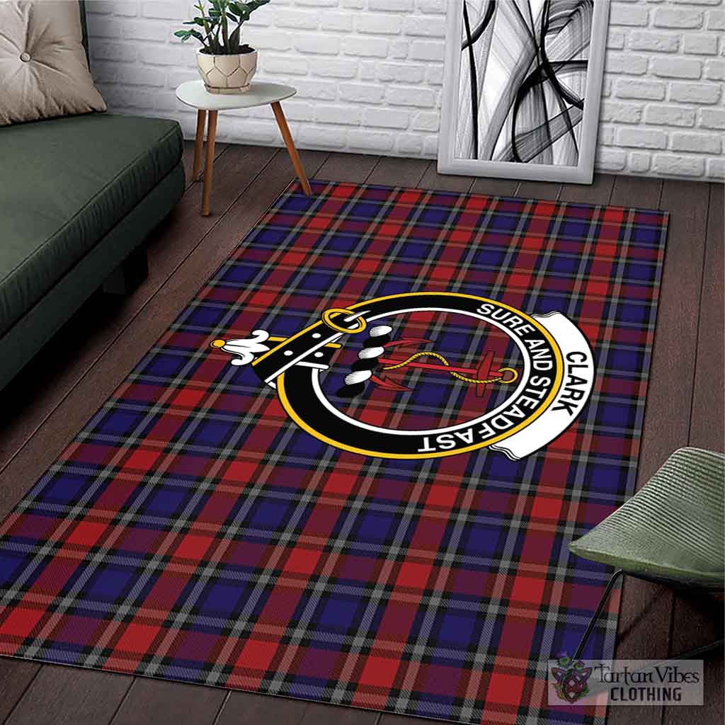 Tartan Vibes Clothing Clark Red Tartan Area Rug with Family Crest