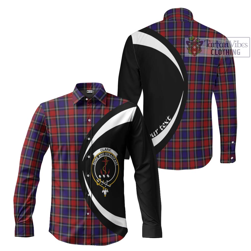 Clark Red Tartan Long Sleeve Button Up with Family Crest Circle Style Men's Shirt S - Tartan Vibes Clothing