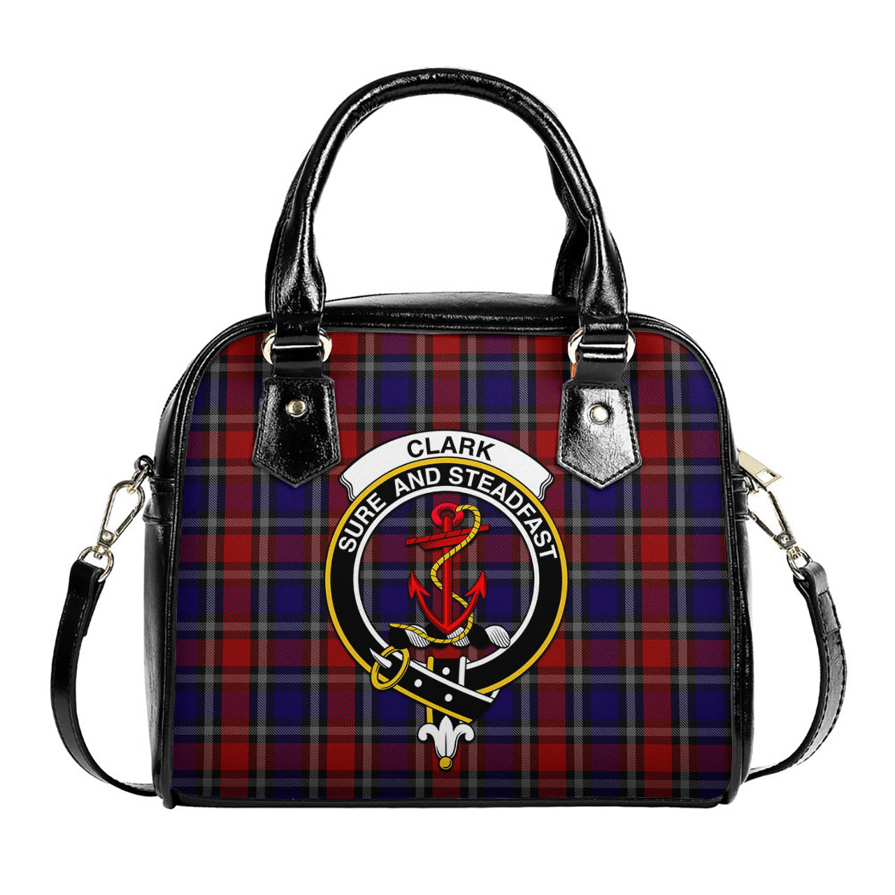 Clark Red Tartan Shoulder Handbags with Family Crest One Size 6*25*22 cm - Tartanvibesclothing