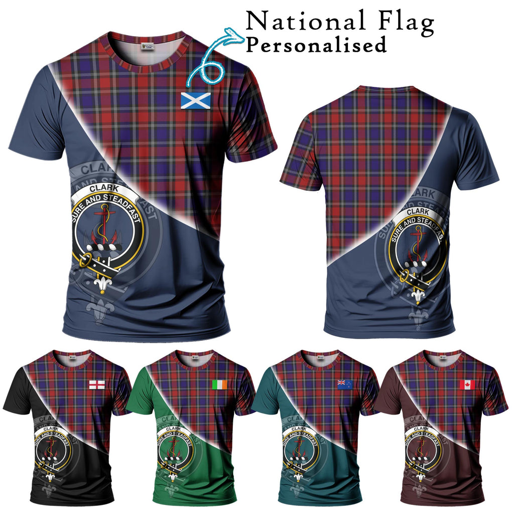 Clark Red Tartan T-Shirt with Personalised National Flag and Family Crest Half Style Kid's Shirt - Tartanvibesclothing Shop