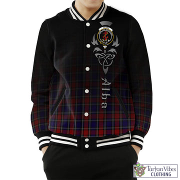 Clark Red Tartan Baseball Jacket Featuring Alba Gu Brath Family Crest Celtic Inspired