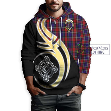 Clark Red Tartan Hoodie with Family Crest and Celtic Symbol Style