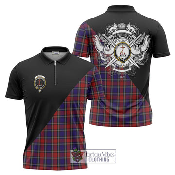 Clark Red Tartan Zipper Polo Shirt with Family Crest and Military Logo Style