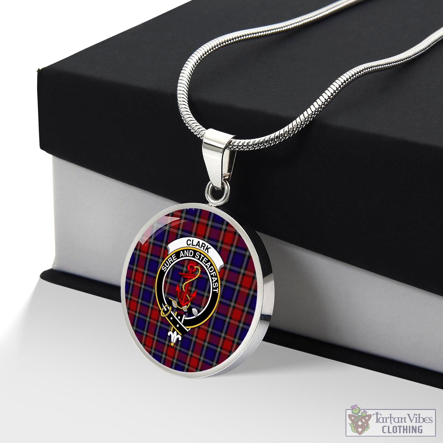 Tartan Vibes Clothing Clark Red Tartan Circle Necklace with Family Crest