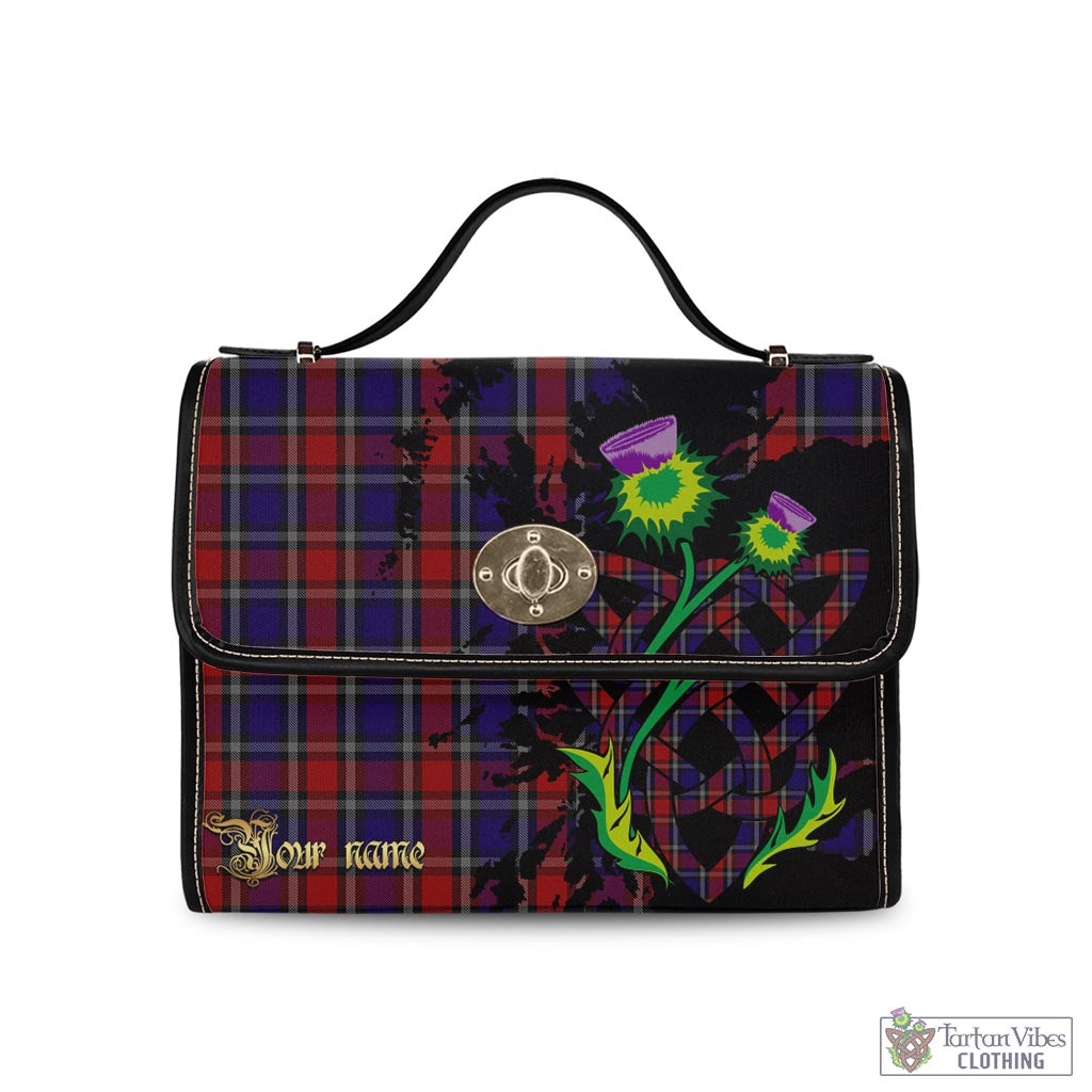 Tartan Vibes Clothing Clark Red Tartan Waterproof Canvas Bag with Scotland Map and Thistle Celtic Accents