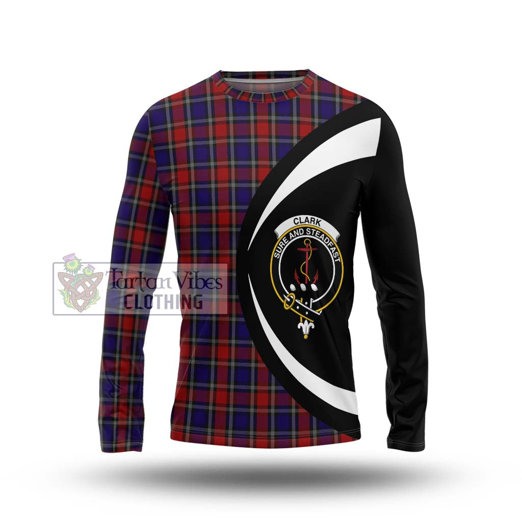 Clark Red Tartan Long Sleeve T-Shirt with Family Crest Circle Style Unisex - Tartan Vibes Clothing