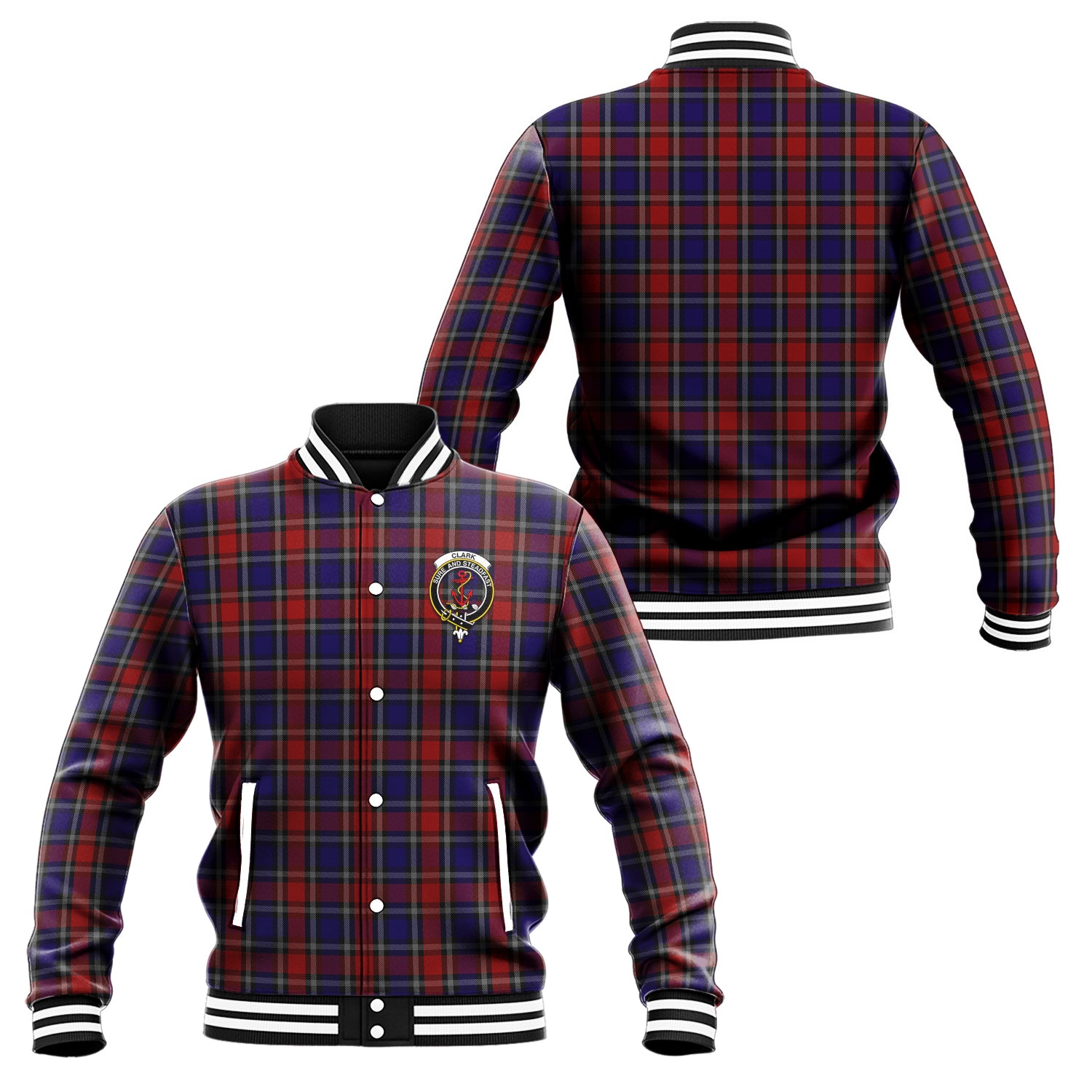 Clark Red Tartan Baseball Jacket with Family Crest Unisex - Tartan Vibes Clothing