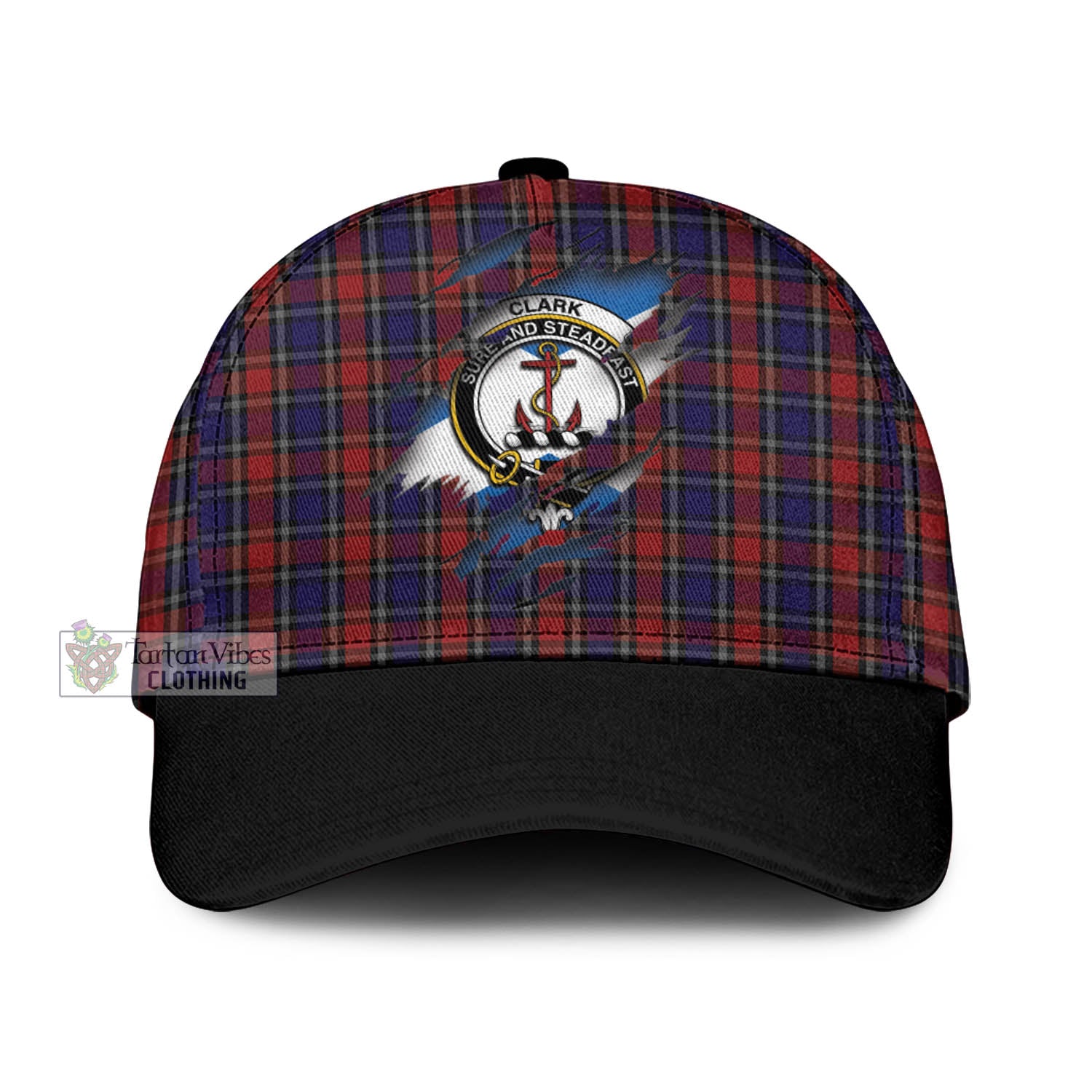 Tartan Vibes Clothing Clark Red Tartan Classic Cap with Family Crest In Me Style