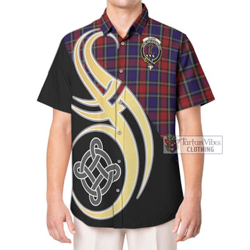 Clark Red Tartan Short Sleeve Button Shirt with Family Crest and Celtic Symbol Style