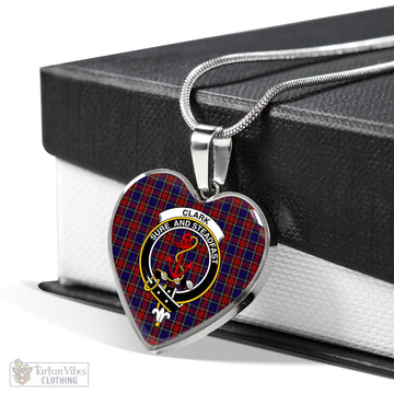 Clark Red Tartan Heart Necklace with Family Crest