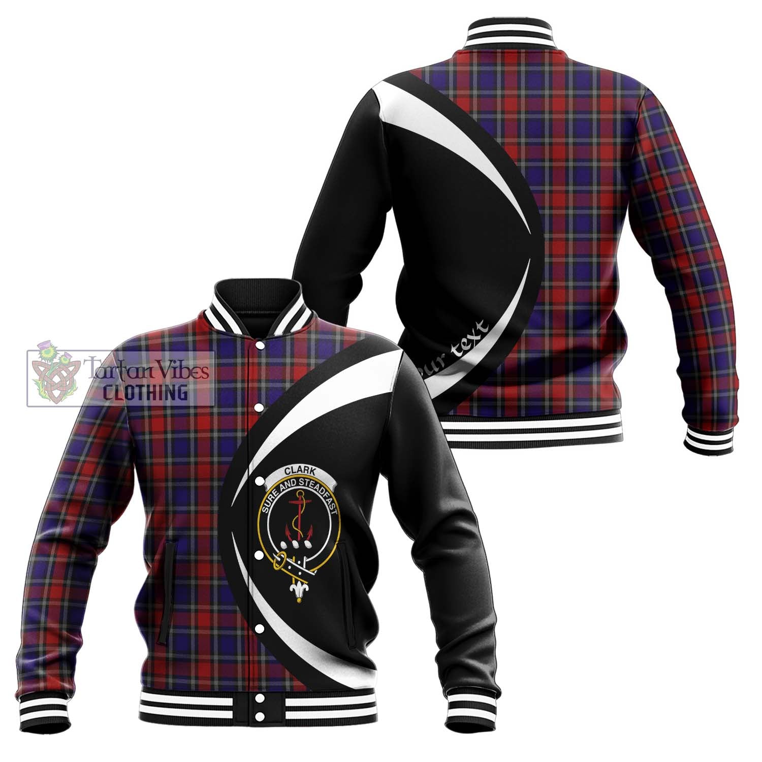 Clark Red Tartan Baseball Jacket with Family Crest Circle Style Unisex - Tartan Vibes Clothing