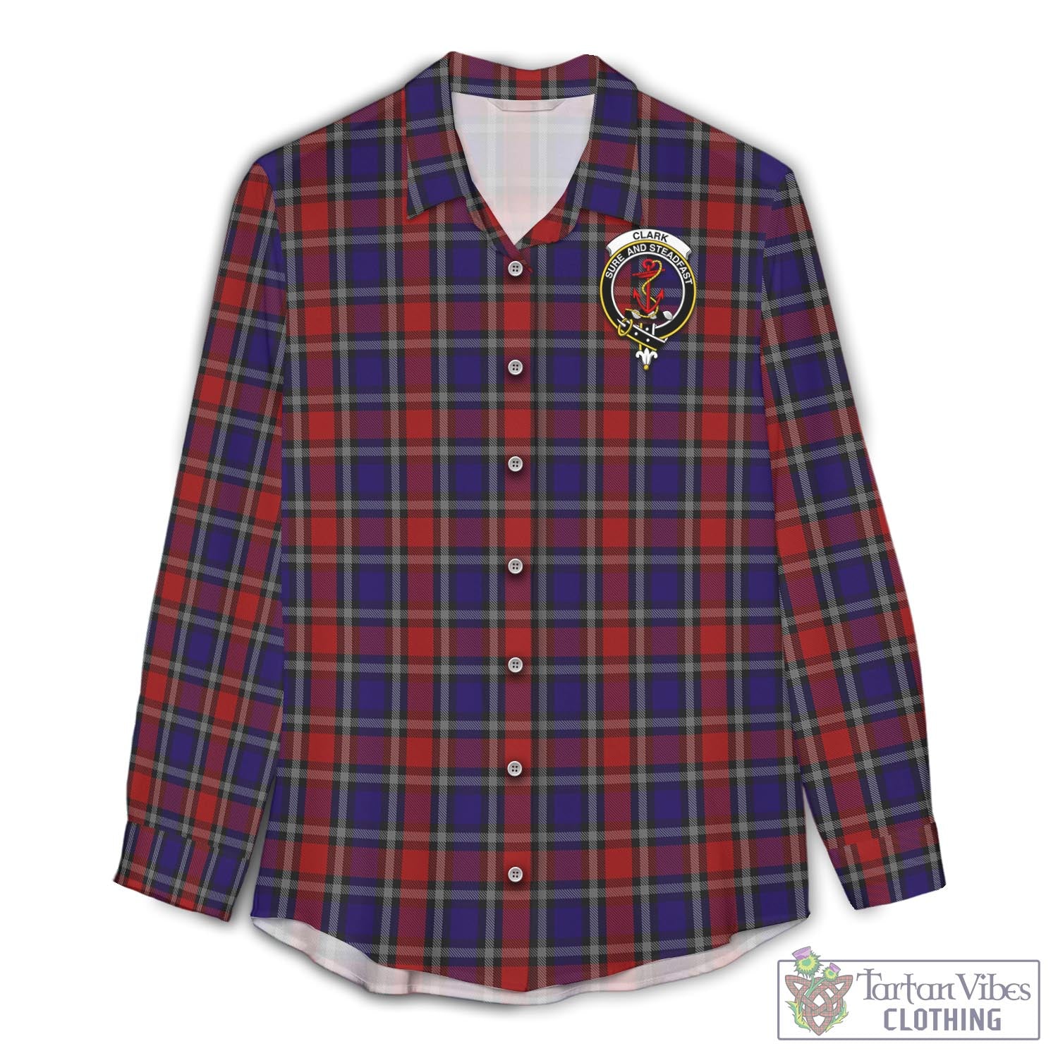 Tartan Vibes Clothing Clark Red Tartan Womens Casual Shirt with Family Crest