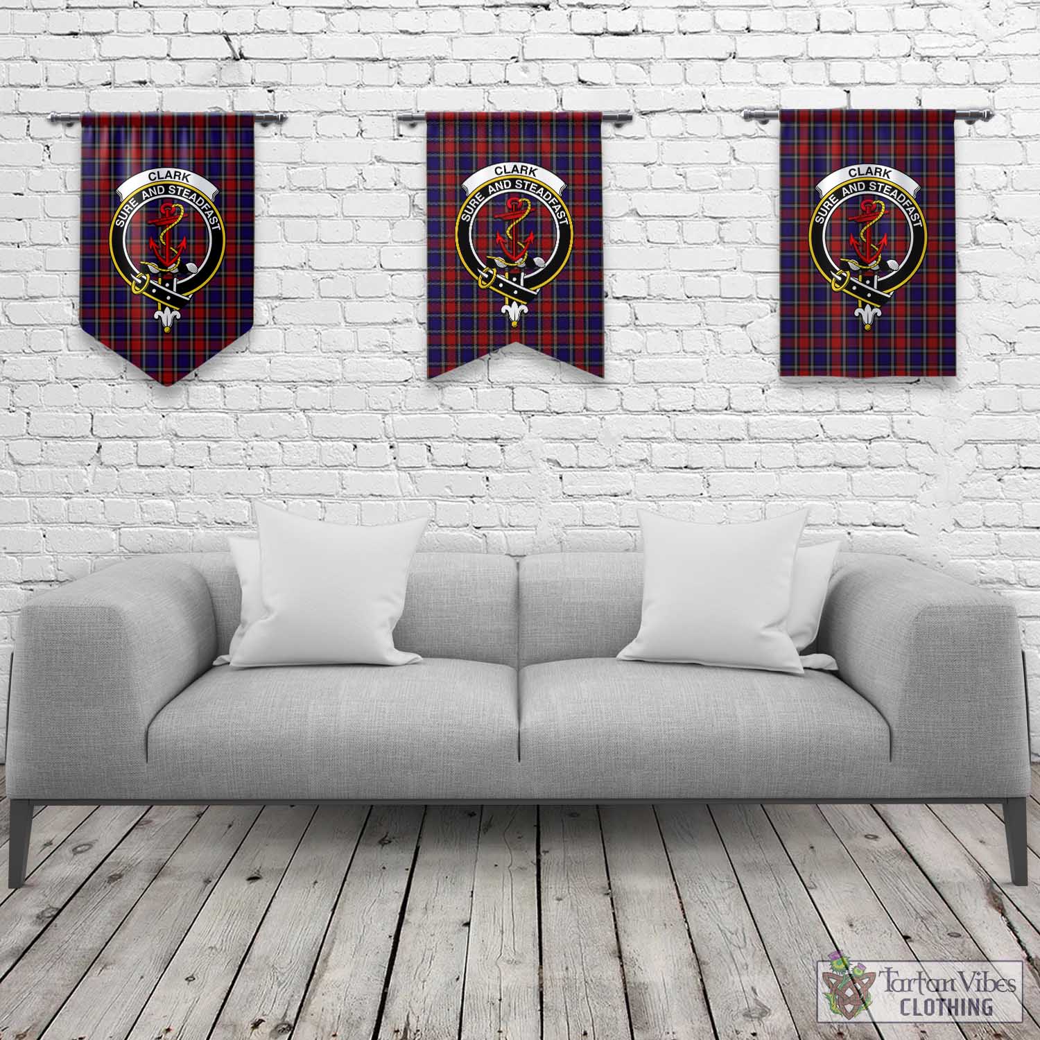 Tartan Vibes Clothing Clark Red Tartan Gonfalon, Tartan Banner with Family Crest