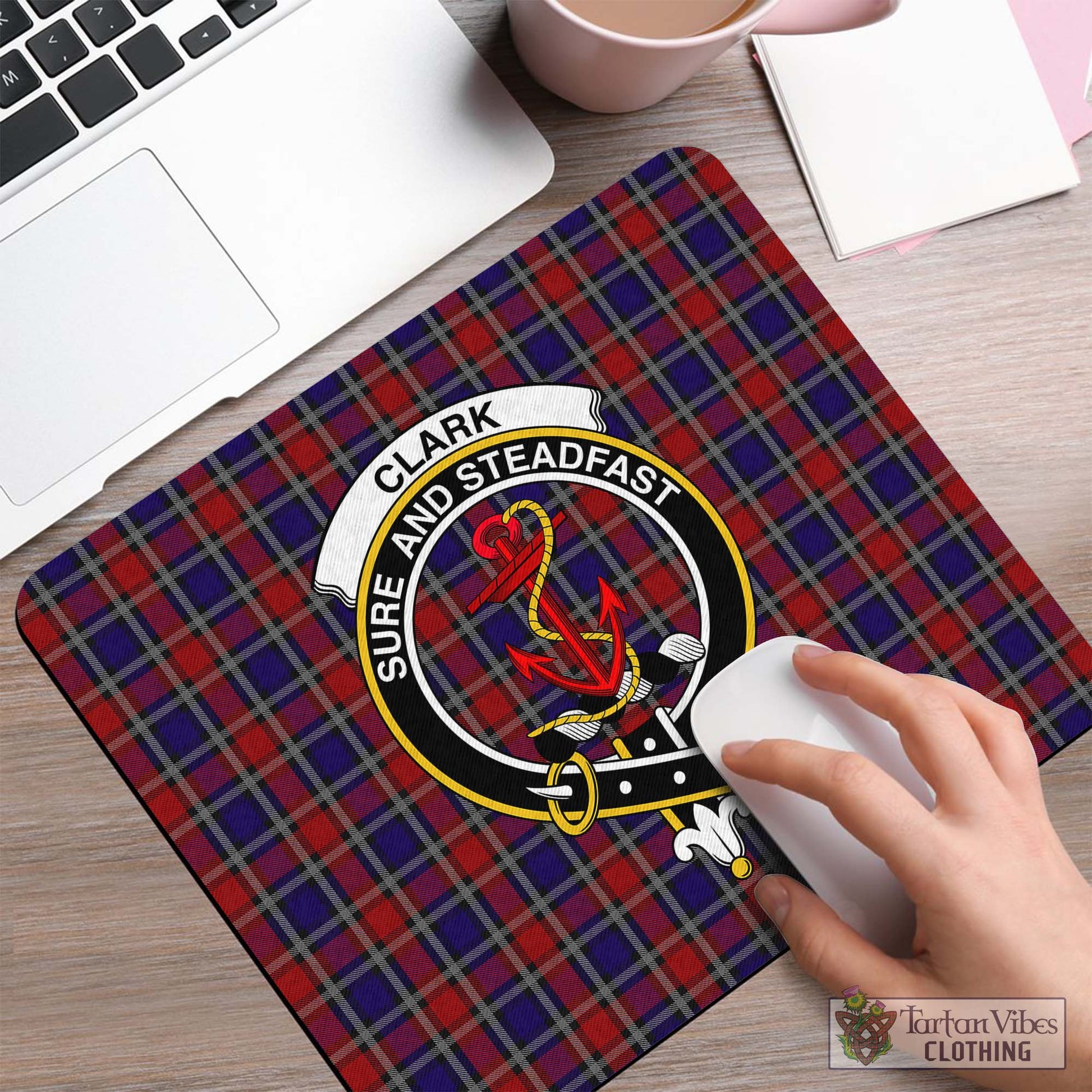 Tartan Vibes Clothing Clark Red Tartan Mouse Pad with Family Crest