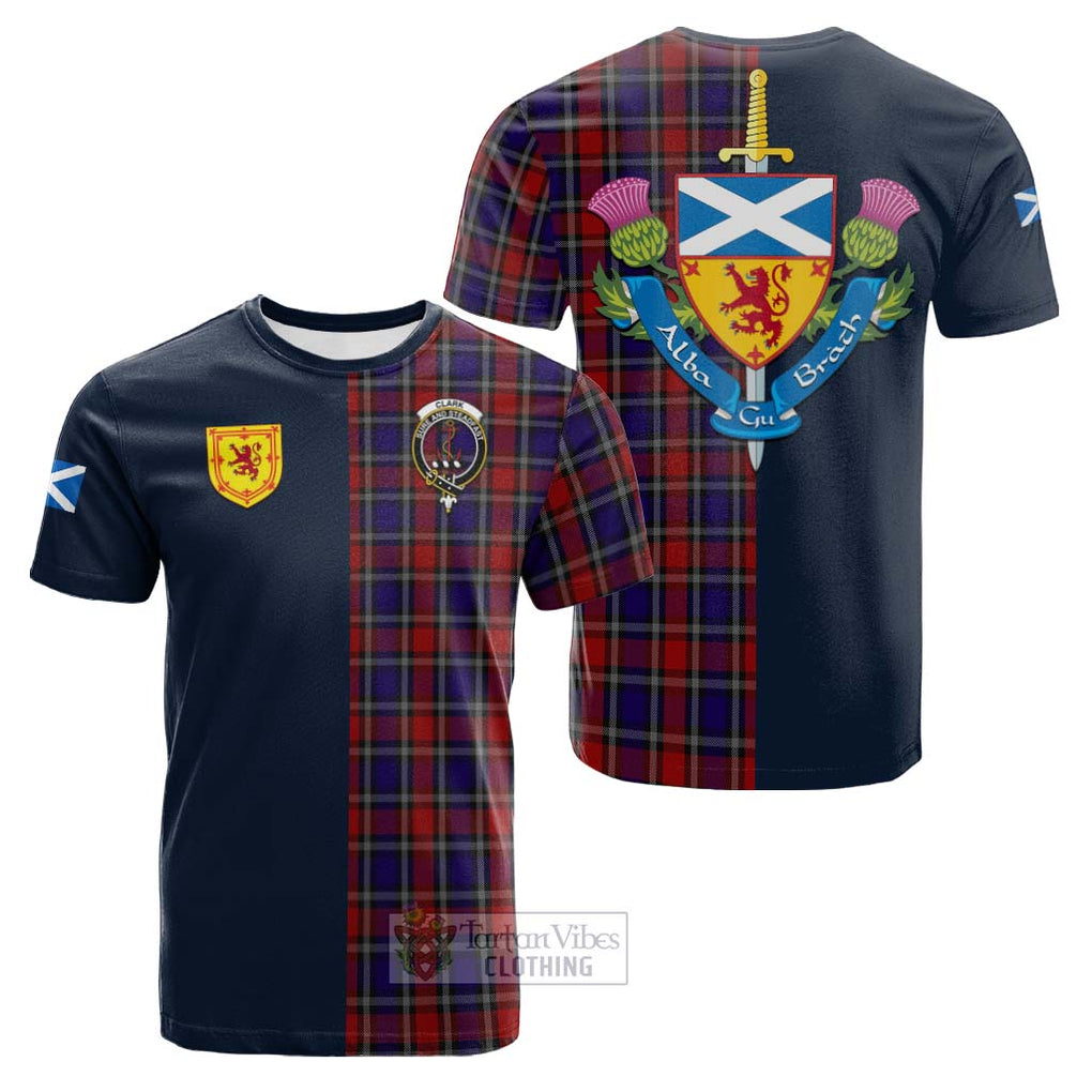 Tartan Vibes Clothing Clark Red Tartan Cotton T-shirt with Scottish Lion Royal Arm Half Style