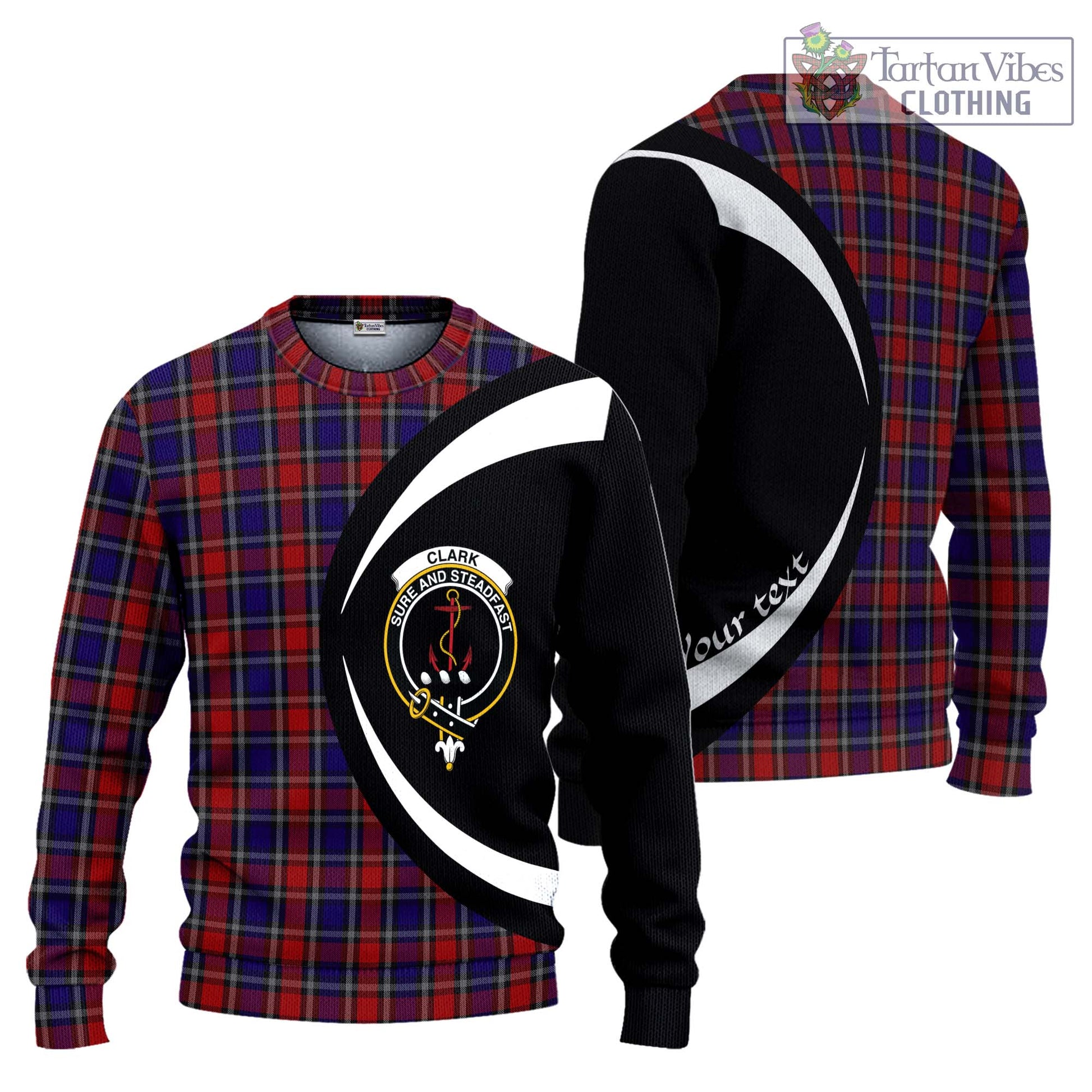 Clark Red Tartan Ugly Sweater with Family Crest Circle Style Unisex - Tartan Vibes Clothing