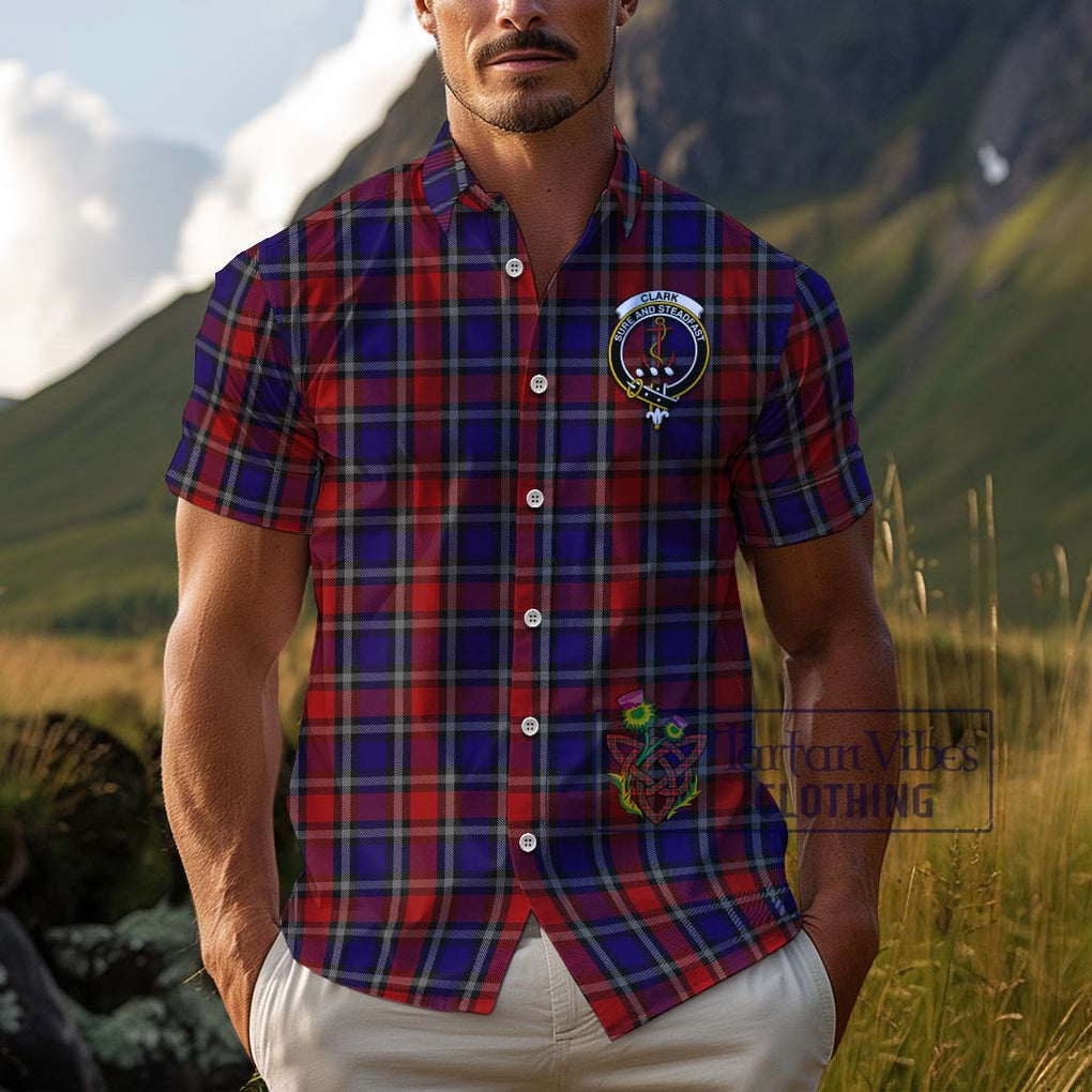 Clark Red Tartan Cotton Hawaiian Shirt with Family Crest Adult - Tartan Vibes Clothing