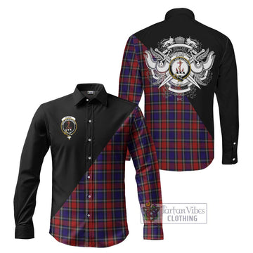 Clark Red Tartan Long Sleeve Button Shirt with Family Crest and Military Logo Style