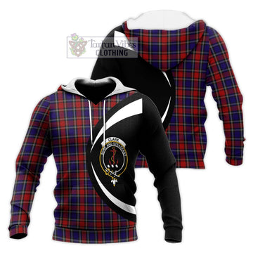 Clark Red Tartan Knitted Hoodie with Family Crest Circle Style