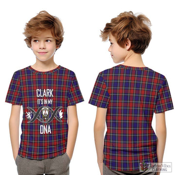 Clark Red Tartan Kid T-Shirt with Family Crest DNA In Me Style