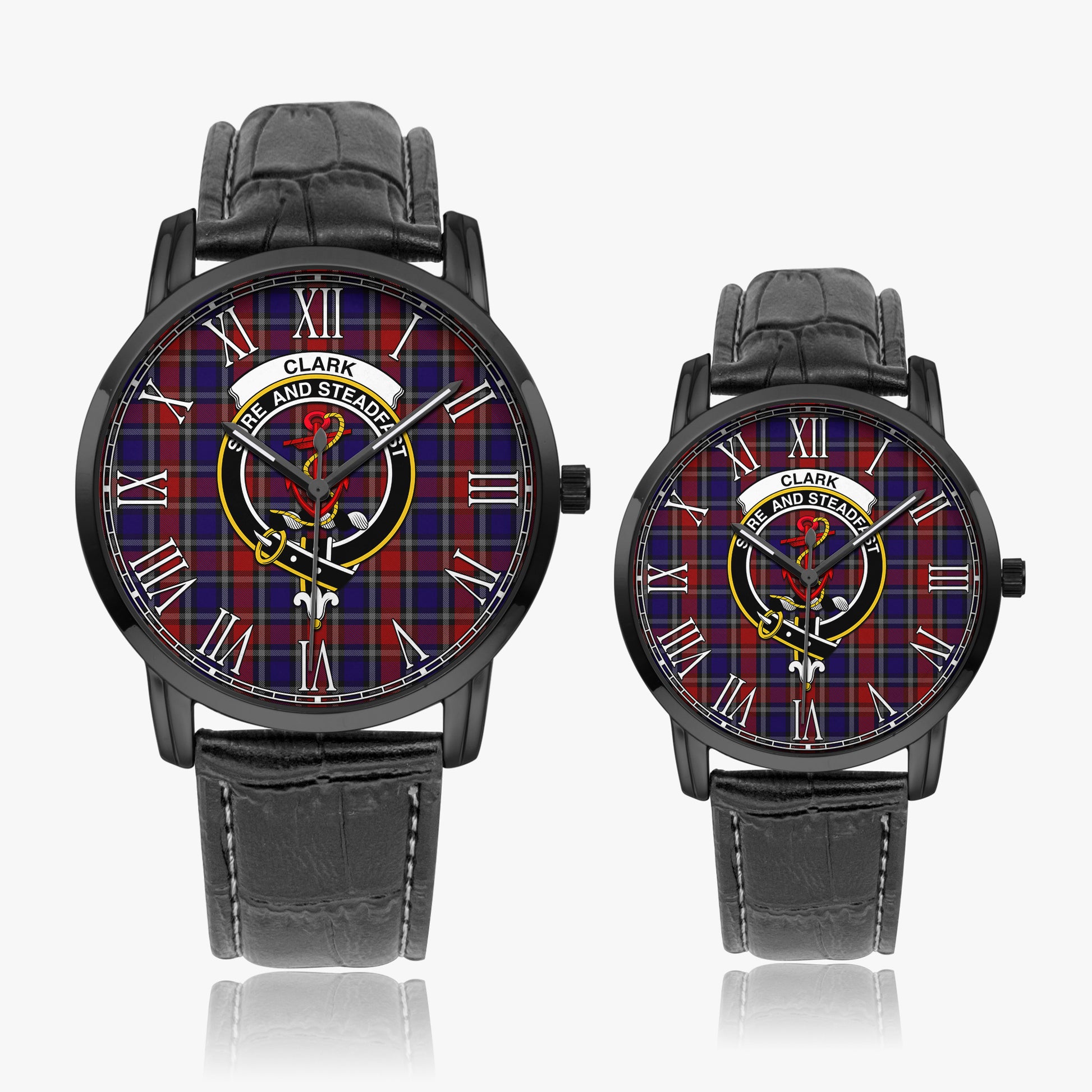 Clark Red Tartan Family Crest Leather Strap Quartz Watch - Tartanvibesclothing